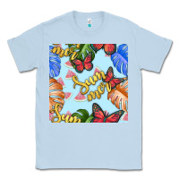 Dusty Blue summer and leaf seamless pattern Classic Tee - BundleAndBundleShop