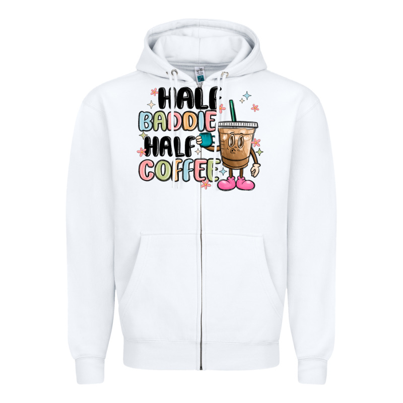 Half Baddie Half Coffee Zipper Hoodie by MaliasSmallBusiness | Teevron