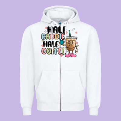 Half Baddie Half Coffee Zipper Hoodie Designed By Maliassmallbusiness