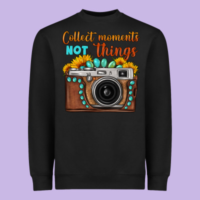 Collect Moments Not Things Sunflower Gemstone Vintage Camera Heavyweight Sweatshirt Designed By Fadigitalartstudio