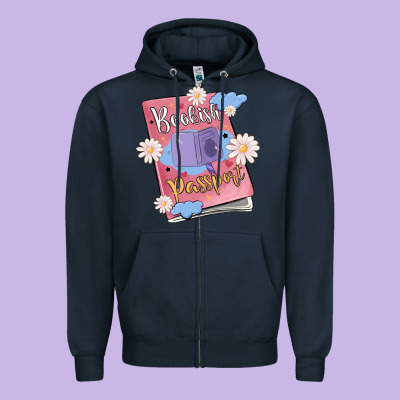 Bookish Passport Zipper Hoodie Designed By Maliassmallbusiness