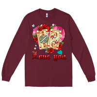 Burgundy love you playing cards roses and pearls Long Sleeve Tee - AdoDesignShop