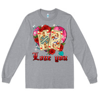 Heather Grey love you playing cards roses and pearls Long Sleeve Tee - AdoDesignShop