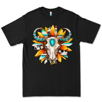 Black Western bull skull sunflower Premium Tee - MaliasSmallBusiness