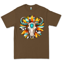 Cacao Western bull skull sunflower Premium Tee - MaliasSmallBusiness