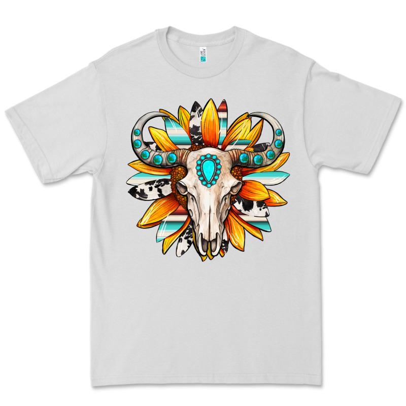 Western Bull Skull Sunflower Premium Tee by MaliasSmallBusiness | Teevron