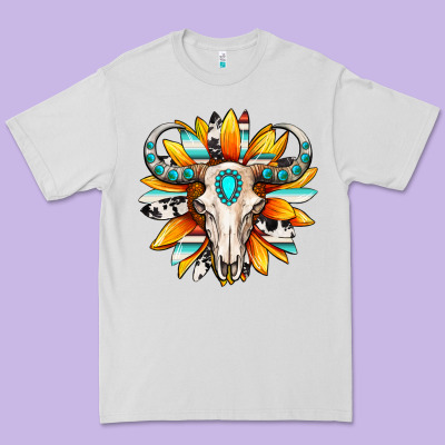 Premium Tee Western bull skull sunflower