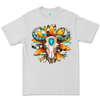 Dove Grey Western bull skull sunflower Premium Tee - MaliasSmallBusiness