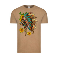 Vintage Coffee indian headdress with pattern and sunflowers Vintage Tee - HRA Design Shop