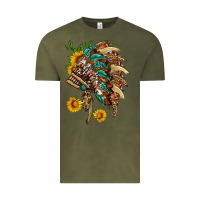 Vintage Olive indian headdress with pattern and sunflowers Vintage Tee - HRA Design Shop