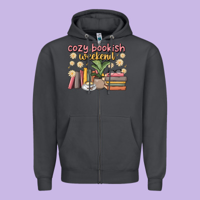 Cozy Bookish Weekend Zipper Hoodie Designed By Maliassmallbusiness