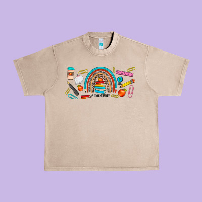 Teacher Life Rainbow Frosted Urban Heavy Tee Designed By Jahusdesignshop