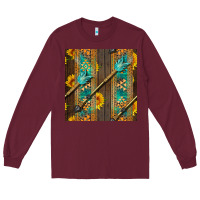 Burgundy aztec and sunflowers Long Sleeve Tee - BundleAndBundleShop