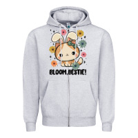 Heather Grey bloom bestie cat Zipper Hoodie - MaliasSmallBusiness
