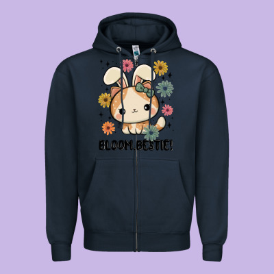 Bloom Bestie Cat Zipper Hoodie Designed By Maliassmallbusiness