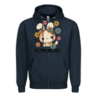 Navy bloom bestie cat Zipper Hoodie - MaliasSmallBusiness