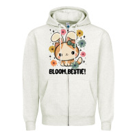 Oatmeal Heather bloom bestie cat Zipper Hoodie - MaliasSmallBusiness