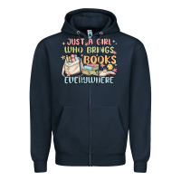 Navy just a girl who brings books everywhere Zipper Hoodie - MaliasSmallBusiness