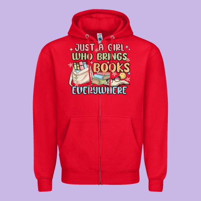 Just A Girl Who Brings Books Everywhere Zipper Hoodie Designed By Maliassmallbusiness