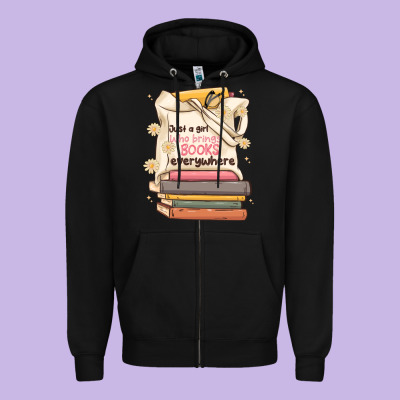Just A Girl Who Brings Books Everywhere Zipper Hoodie Designed By Maliassmallbusiness
