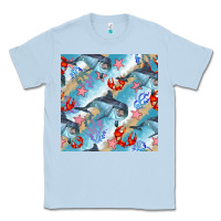 Dusty Blue dolphin and crab seamless pattern Classic Tee - BundleAndBundleShop
