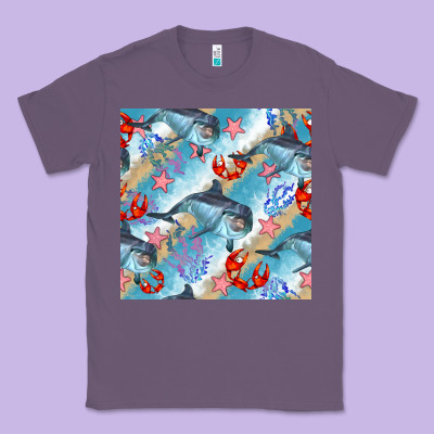 Dolphin And Crab Seamless Pattern Classic Tee Designed By Bundleandbundleshop