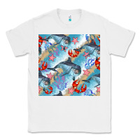 White dolphin and crab seamless pattern Classic Tee - BundleAndBundleShop