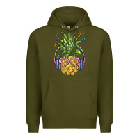 Army Green pineapple with headphone Premium Hoodie - BarkalooDesign