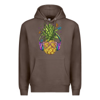 Coffee pineapple with headphone Premium Hoodie - BarkalooDesign