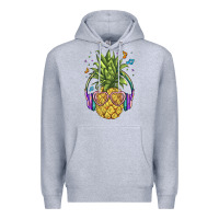 Heather Grey pineapple with headphone Premium Hoodie - BarkalooDesign
