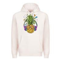 Pale Pink pineapple with headphone Premium Hoodie - BarkalooDesign