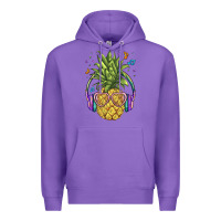 Purple pineapple with headphone Premium Hoodie - BarkalooDesign