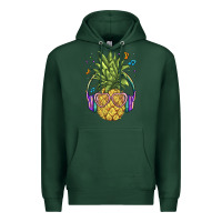 Sports Green pineapple with headphone Premium Hoodie - BarkalooDesign