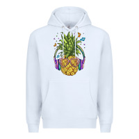 White pineapple with headphone Premium Hoodie - BarkalooDesign