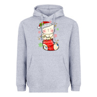 Heather Grey christmas cat in Heavyweight Hoodie - MaliasSmallBusiness