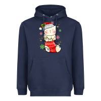 Navy christmas cat in Heavyweight Hoodie - MaliasSmallBusiness