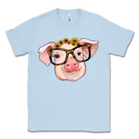 Dusty Blue sunflowers with pig Classic Tee - RanaPortraitStore