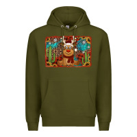 Army Green western christmas reindeer with background Premium Hoodie - Jasminsmagicworld