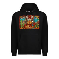 Black western christmas reindeer with background Premium Hoodie - Jasminsmagicworld