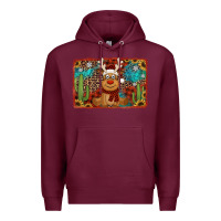Burgundy western christmas reindeer with background Premium Hoodie - Jasminsmagicworld