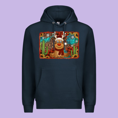 Western Christmas Reindeer With Background Premium Hoodie Designed By Jasminsmagicworld