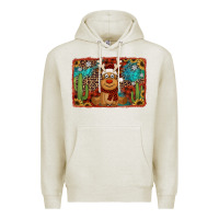 Oatmeal Heather western christmas reindeer with background Premium Hoodie - Jasminsmagicworld