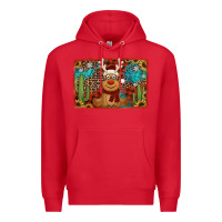 Red western christmas reindeer with background Premium Hoodie - Jasminsmagicworld