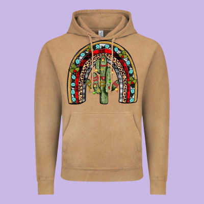 Christmas Cactus Rainbow Vintage Hoodie Designed By Jahusdesignshop