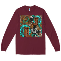 Burgundy cowboy boot and gemstone Long Sleeve Tee - BundleAndBundleShop