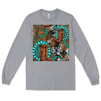 Heather Grey cowboy boot and gemstone Long Sleeve Tee - BundleAndBundleShop