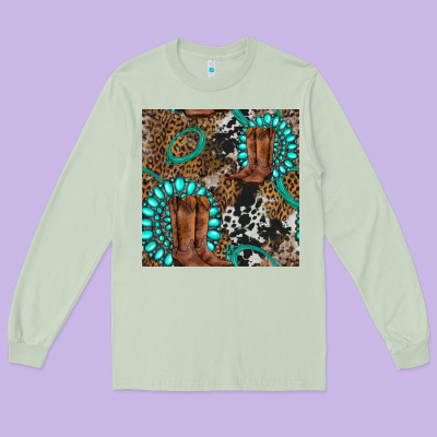 Cowboy Boot And Gemstone Long Sleeve Tee Designed By Bundleandbundleshop
