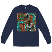 Navy cowboy boot and gemstone Long Sleeve Tee - BundleAndBundleShop