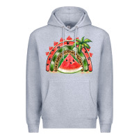 Heather Grey watermelon slice  rainbow Premium Hoodie - BarkalooDesign