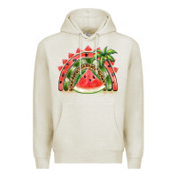 Oatmeal Heather watermelon slice  rainbow Premium Hoodie - BarkalooDesign